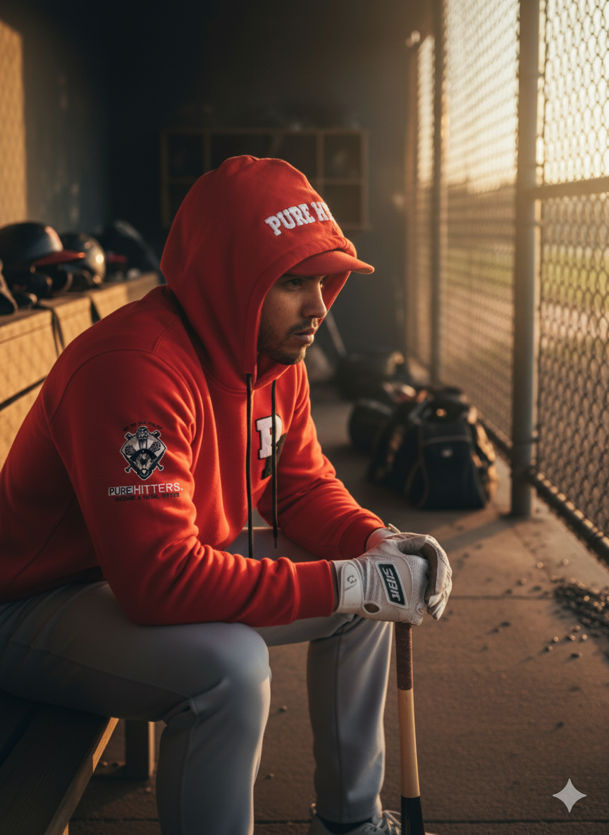 Pure Hitters Chenille Patch Hoodie - Heavyweight Fleece Streetwear (Unisex Red)