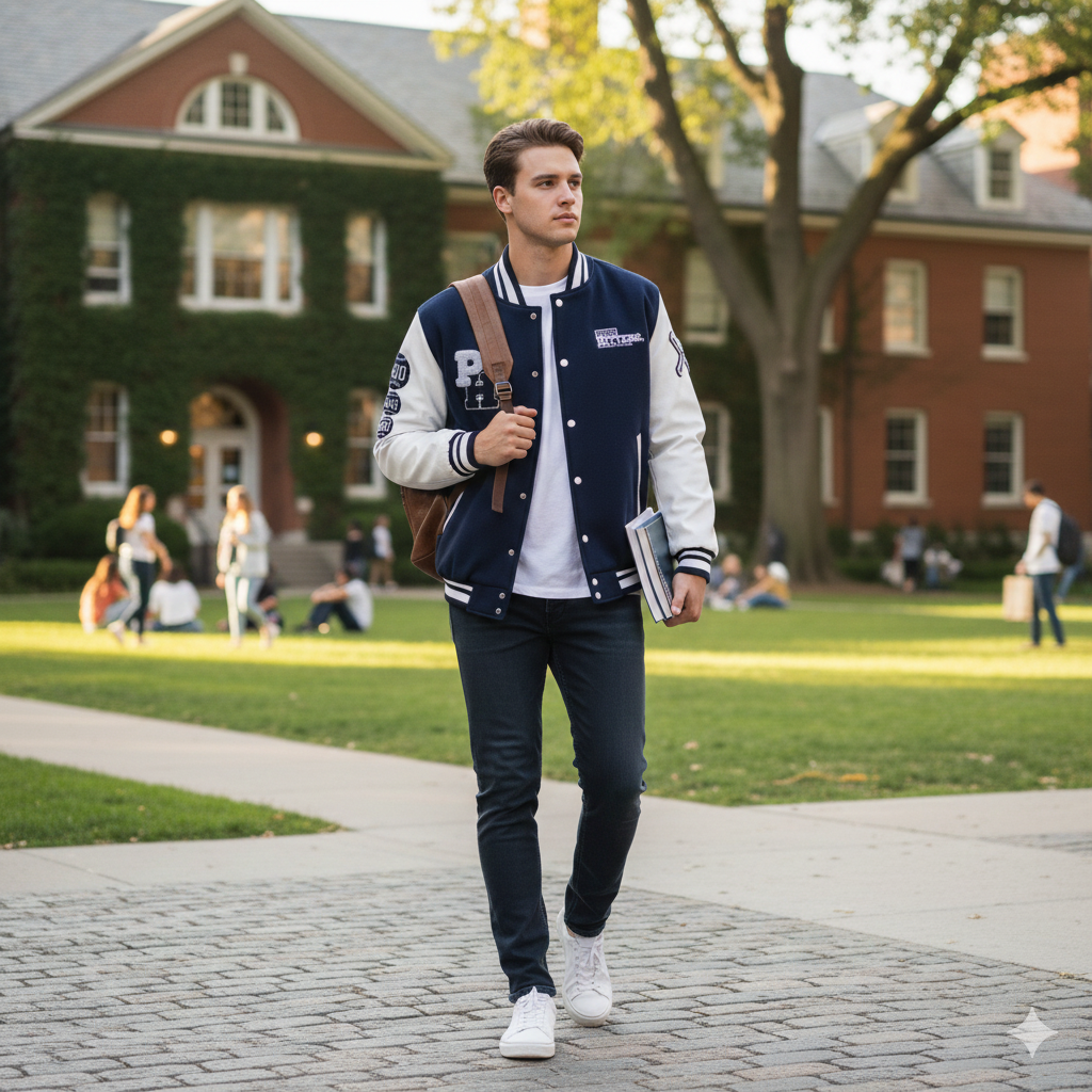 Pure Hitters Cow Leather Sleeve Varsity Jacket - Wool Body, Thermal Lined, Stylish Men’s Outerwear