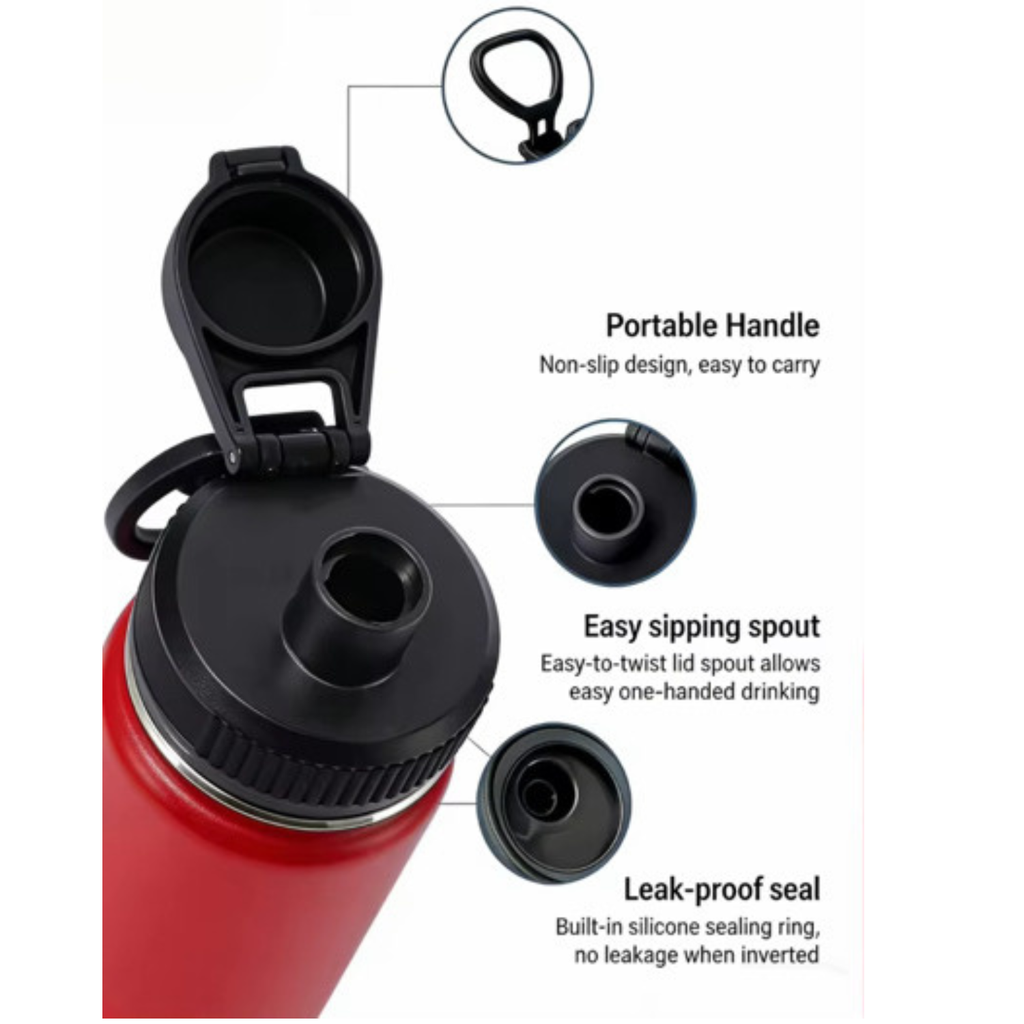 PH Stainless Steel 32 oz. Thermal Water Bottle - 12H Hot & 24H Cold, Vacuum Insulated, Leakproof Handle Lid