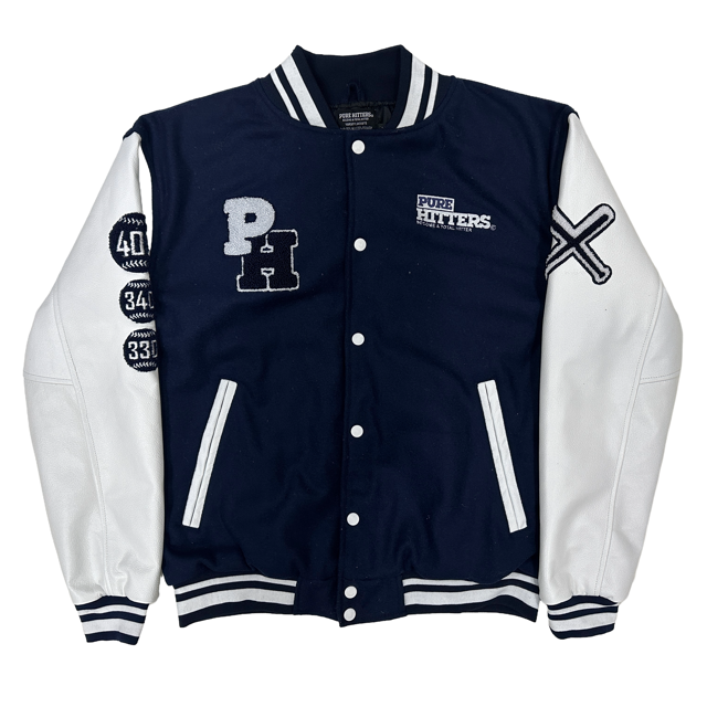 Pure Hitters Cow Leather Sleeve Varsity Jacket - Wool Body, Thermal Lined, Stylish Men’s Outerwear