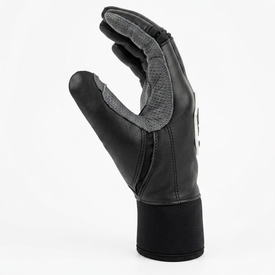 PURE HITTERS PRO LEATHER YOUTH BATTING GLOVES Black & Red | Goat Leather Grip | Dual Size S/M & L/XL | Neoprene Wrist Strap