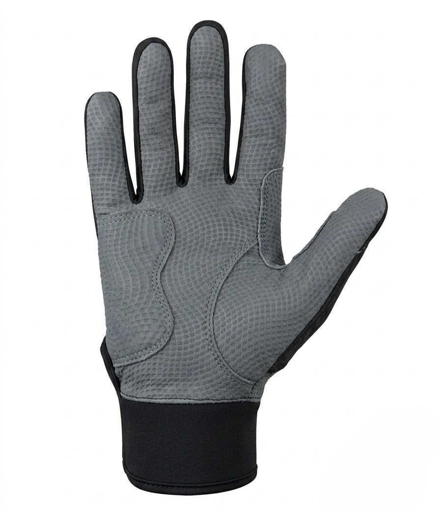 PURE HITTERS PRO LEATHER YOUTH BATTING GLOVES Black & Red | Goat Leather Grip | Dual Size S/M & L/XL | Neoprene Wrist Strap