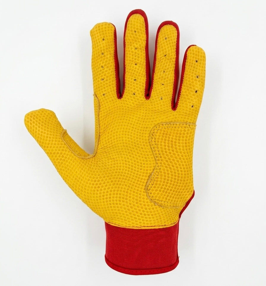 PURE HITTERS PRO LEATHER YOUTH BATTING GLOVES Black & Red | Goat Leather Grip | Dual Size S/M & L/XL | Neoprene Wrist Strap