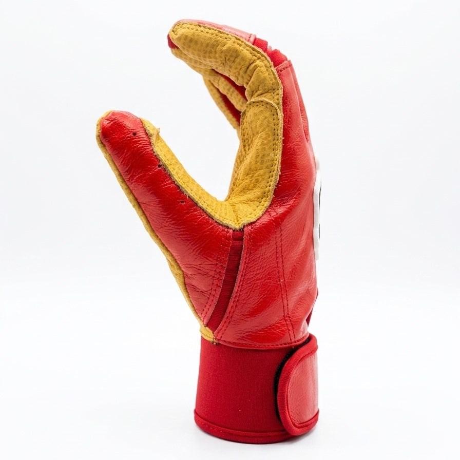 PURE HITTERS PRO LEATHER YOUTH BATTING GLOVES Black & Red | Goat Leather Grip | Dual Size S/M & L/XL | Neoprene Wrist Strap