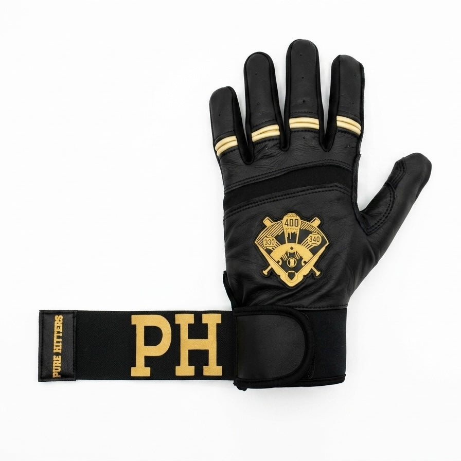 PURE HITTERS ELITE SERIES Batting Gloves with CUFF STRAP - Available in Black & Blue