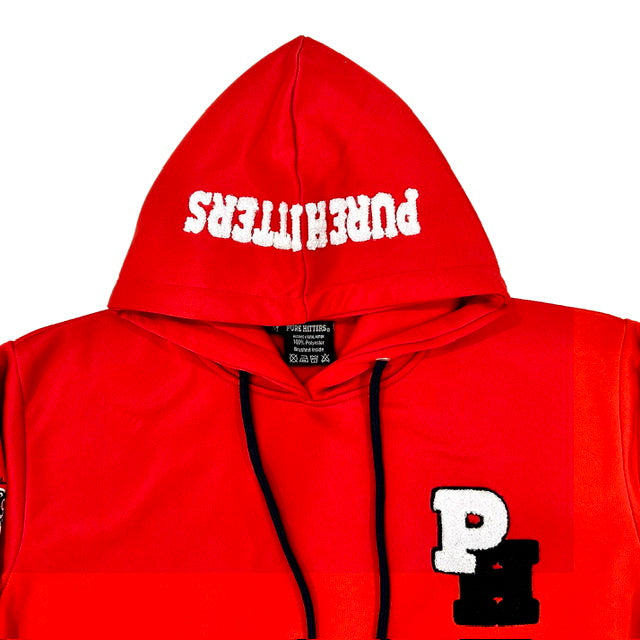 Pure Hitters Chenille Patch Hoodie - Heavyweight Fleece Streetwear (Unisex Red)