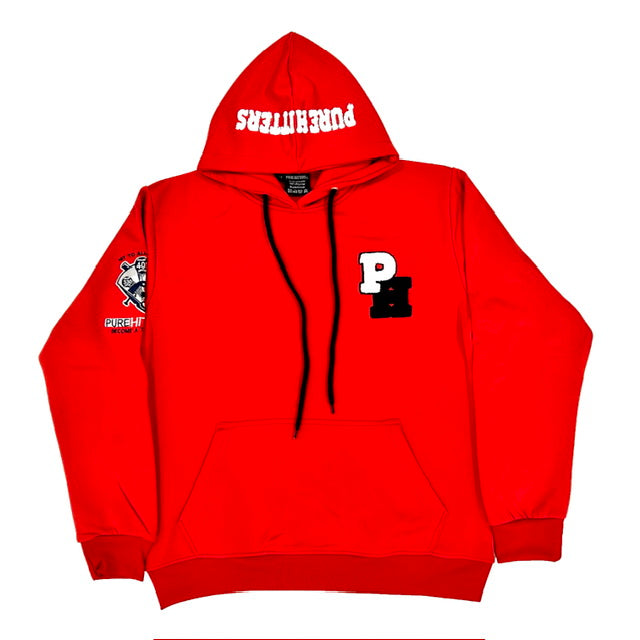 Pure Hitters Chenille Patch Hoodie - Heavyweight Fleece Streetwear (Unisex Red)
