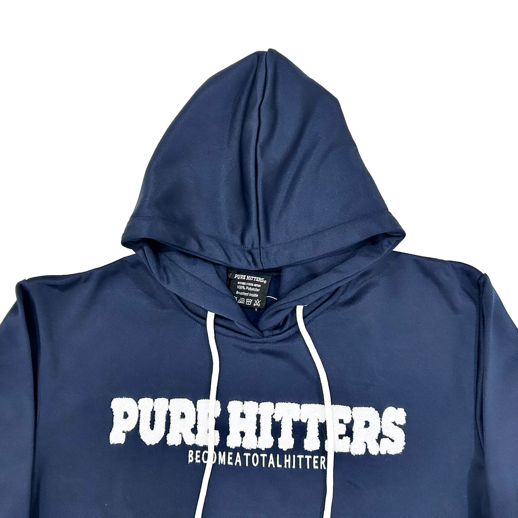 Pure Hitters Chenille Patch Hoodie - Heavyweight Fleece Streetwear (Unisex Navy)