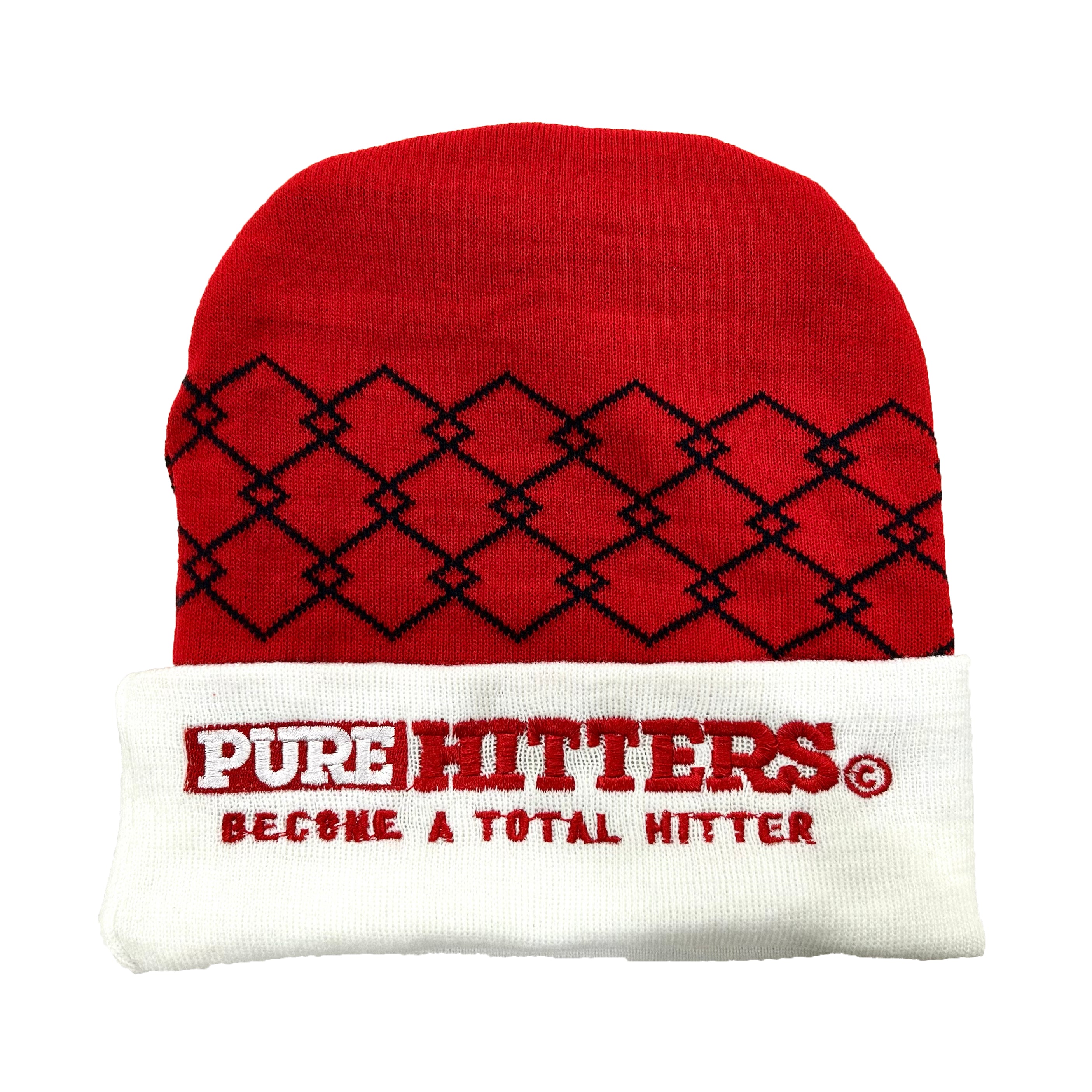 Pure Hitters Red Chain Link Knit Beanie - Soft Warm Winter Hat for Men & Women - One Size Fits All (Red)