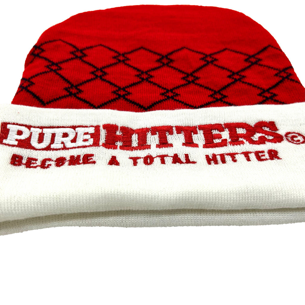 Pure Hitters Red Chain Link Knit Beanie - Soft Warm Winter Hat for Men & Women - One Size Fits All (Red)