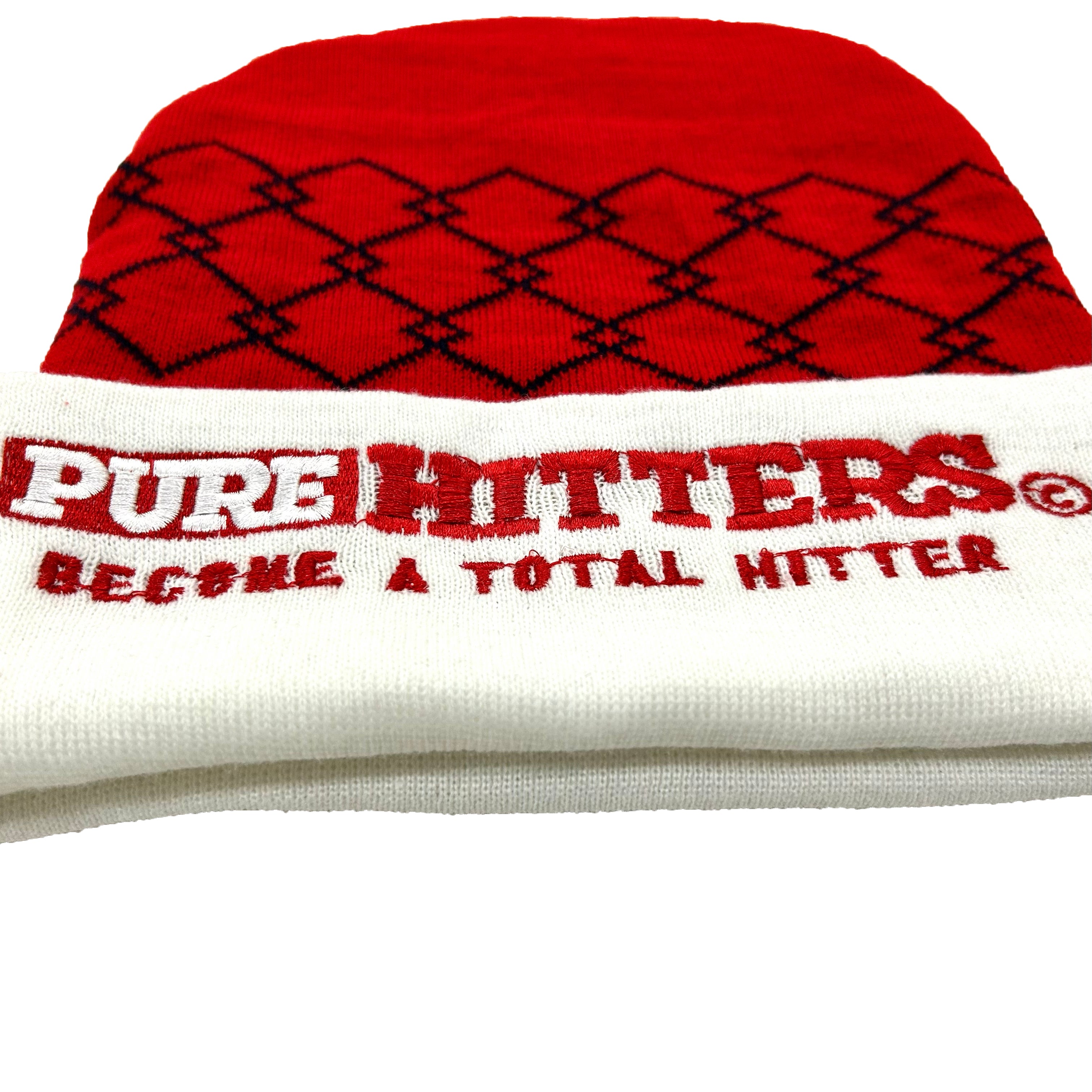 Pure Hitters Red Chain Link Knit Beanie - Soft Warm Winter Hat for Men & Women - One Size Fits All (Red)